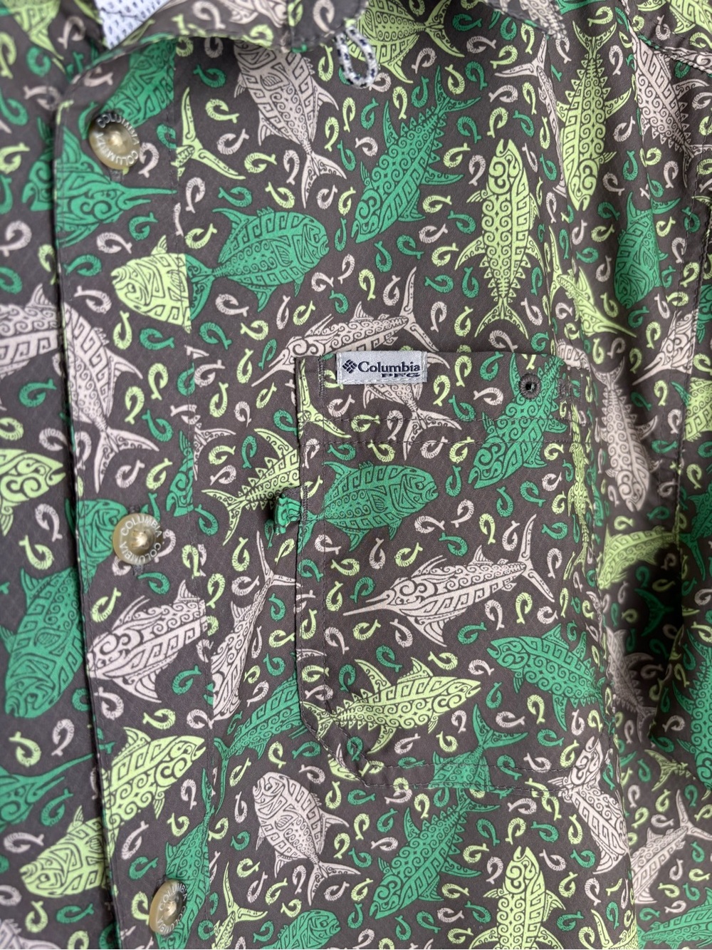 COLUMBIA Men's PFG Super Slack Tide Camp Fishing Shirt Short Sleeve Size Large - Picture 7 of 8